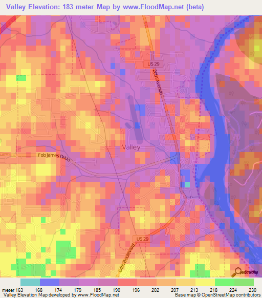 Valley,US Elevation Map