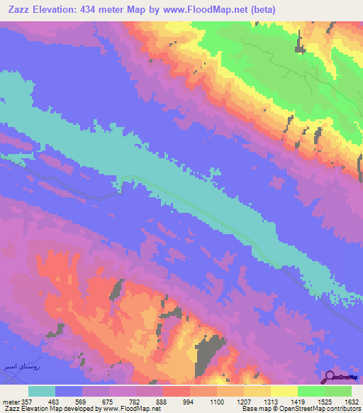 Zazz,Iran Elevation Map