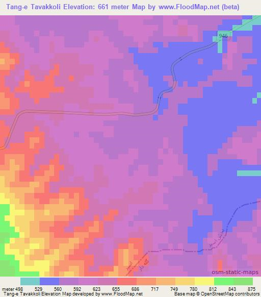Tang-e Tavakkoli,Iran Elevation Map