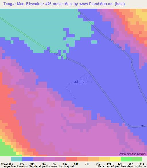 Tang-e Man,Iran Elevation Map