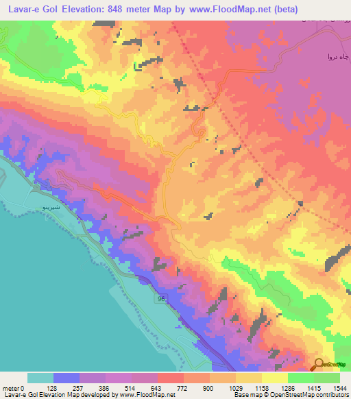 Lavar-e Gol,Iran Elevation Map