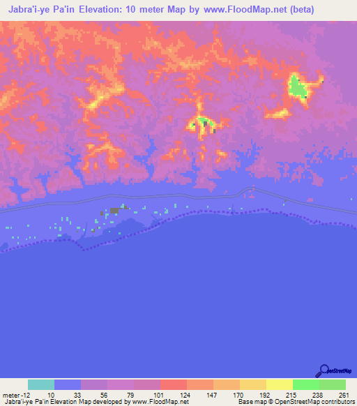 Jabra'i-ye Pa'in,Iran Elevation Map