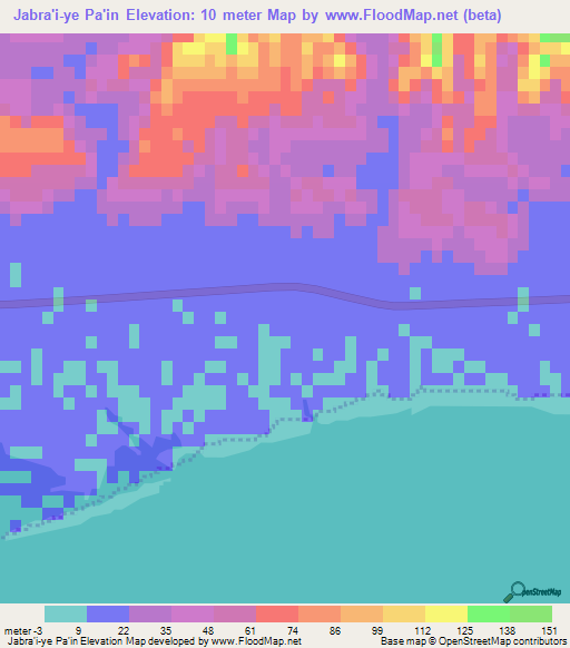 Jabra'i-ye Pa'in,Iran Elevation Map