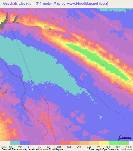 Gavchah,Iran Elevation Map