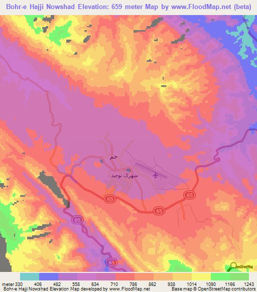 Bohr-e Hajji Nowshad,Iran Elevation Map