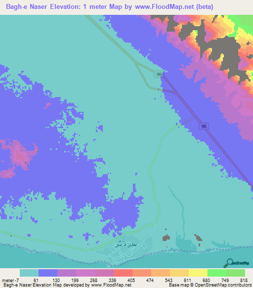 Bagh-e Naser,Iran Elevation Map