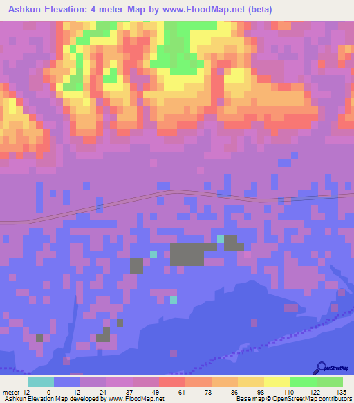 Ashkun,Iran Elevation Map