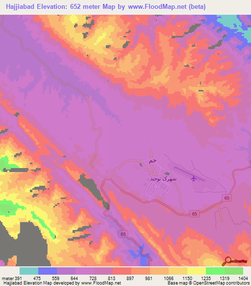 Hajjiabad,Iran Elevation Map