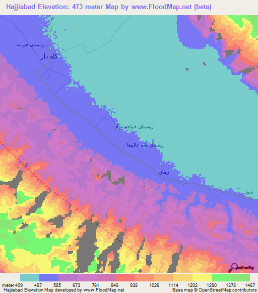 Hajjiabad,Iran Elevation Map