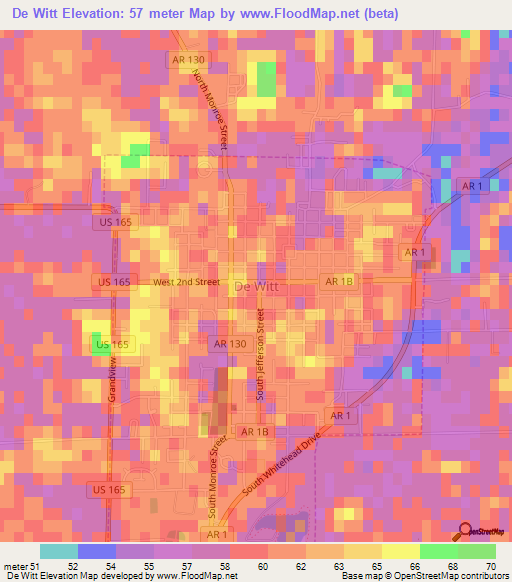 De Witt,US Elevation Map