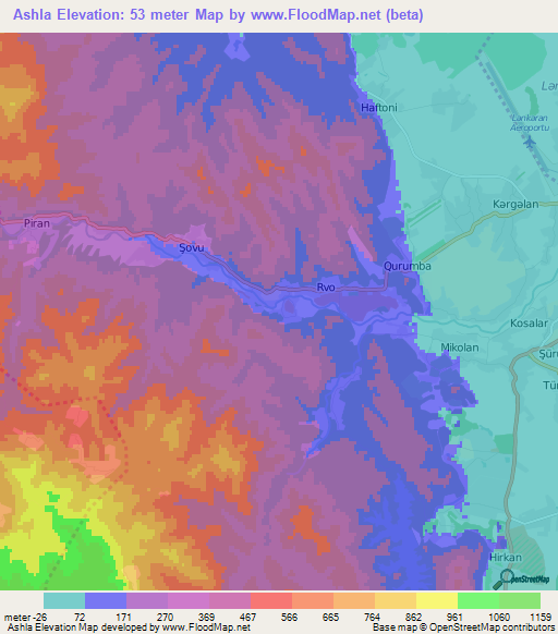 Ashla,Azerbaijan Elevation Map