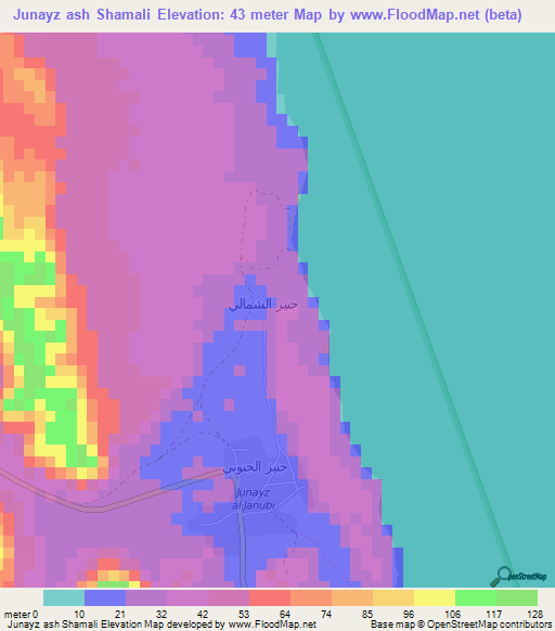 Junayz ash Shamali,Oman Elevation Map