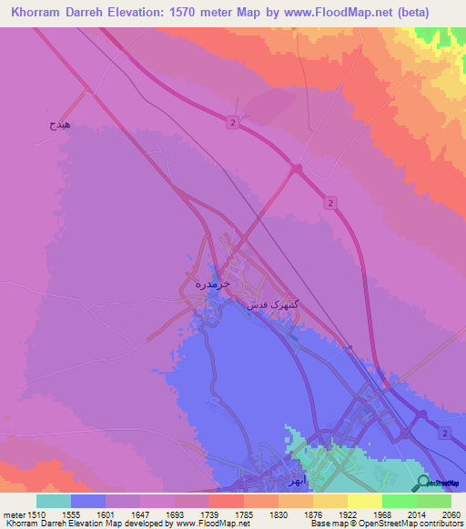 Khorram Darreh,Iran Elevation Map