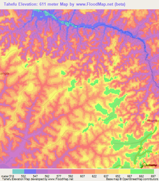 Tahefu,Congo (Kinshasa) Elevation Map