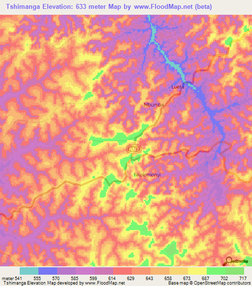 Tshimanga,Congo (Kinshasa) Elevation Map