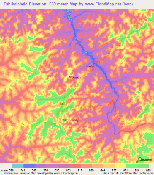 Tshibalabala,Congo (Kinshasa) Elevation Map