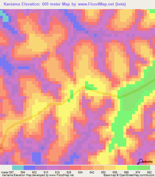 Kaniama,Congo (Kinshasa) Elevation Map