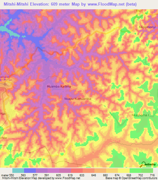 Mitshi-Mitshi,Congo (Kinshasa) Elevation Map