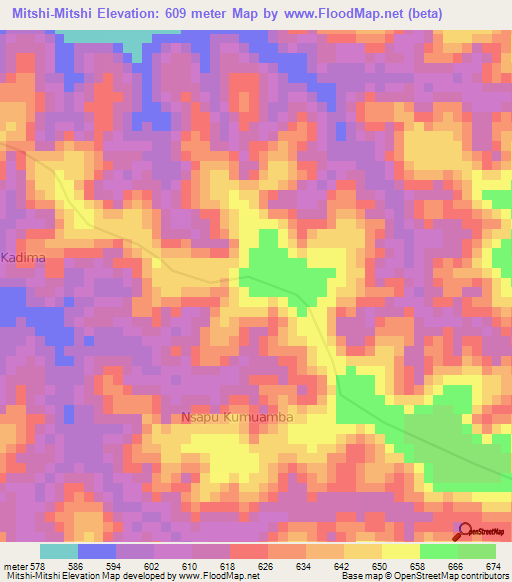 Mitshi-Mitshi,Congo (Kinshasa) Elevation Map