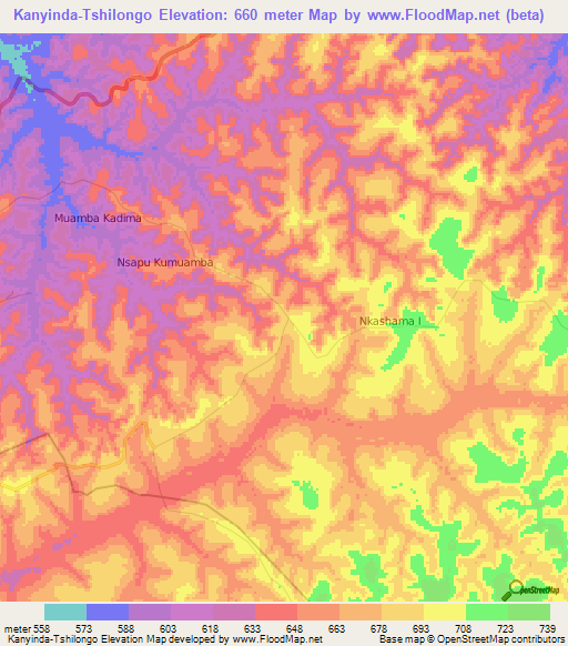 Kanyinda-Tshilongo,Congo (Kinshasa) Elevation Map