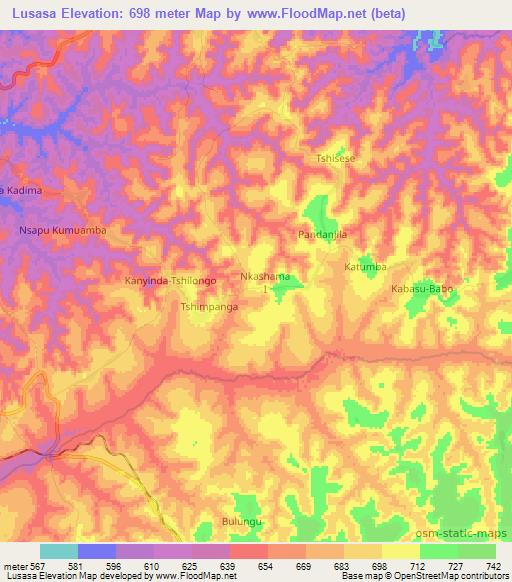 Lusasa,Congo (Kinshasa) Elevation Map