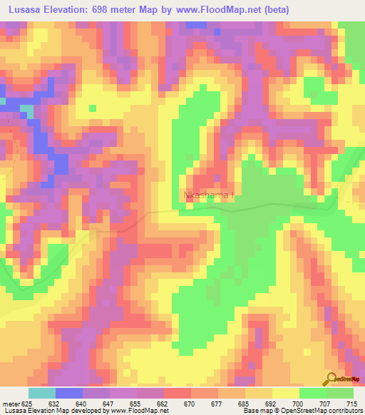 Lusasa,Congo (Kinshasa) Elevation Map