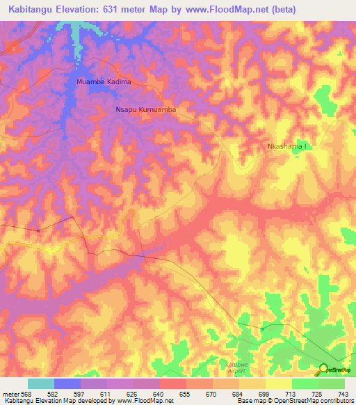 Kabitangu,Congo (Kinshasa) Elevation Map