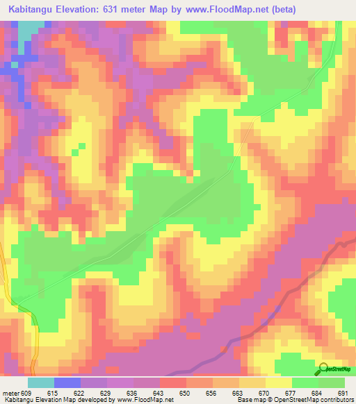 Kabitangu,Congo (Kinshasa) Elevation Map