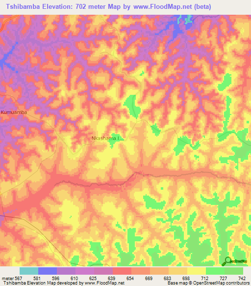 Tshibamba,Congo (Kinshasa) Elevation Map