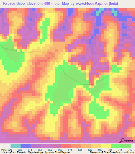 Kabasu-Babo,Congo (Kinshasa) Elevation Map