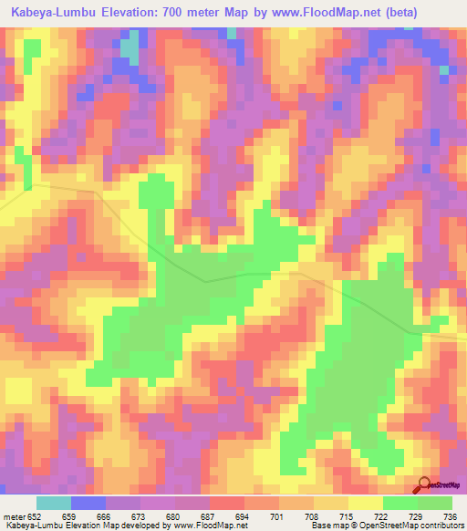 Kabeya-Lumbu,Congo (Kinshasa) Elevation Map