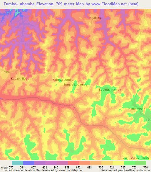 Tumba-Lubambe,Congo (Kinshasa) Elevation Map