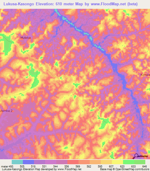 Lukusa-Kasongo,Congo (Kinshasa) Elevation Map