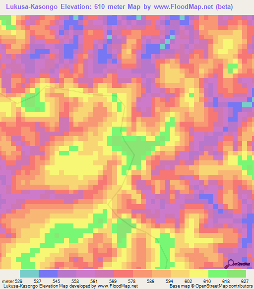 Lukusa-Kasongo,Congo (Kinshasa) Elevation Map