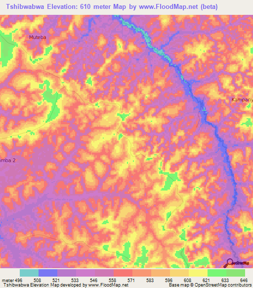 Tshibwabwa,Congo (Kinshasa) Elevation Map