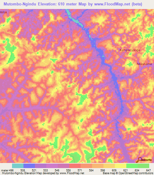 Mutombo-Ngindu,Congo (Kinshasa) Elevation Map