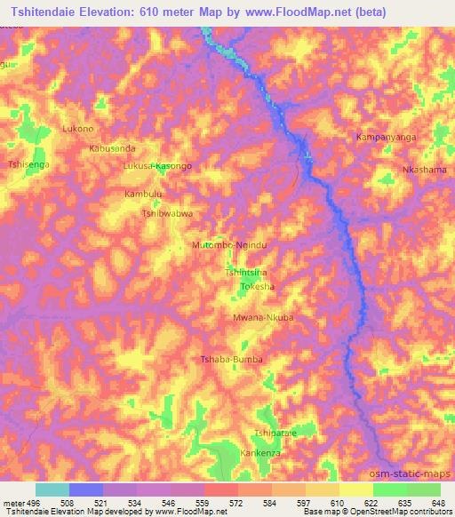 Tshitendaie,Congo (Kinshasa) Elevation Map