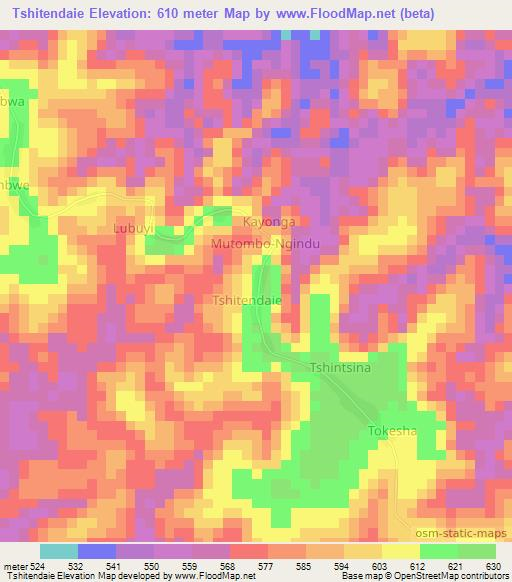 Tshitendaie,Congo (Kinshasa) Elevation Map