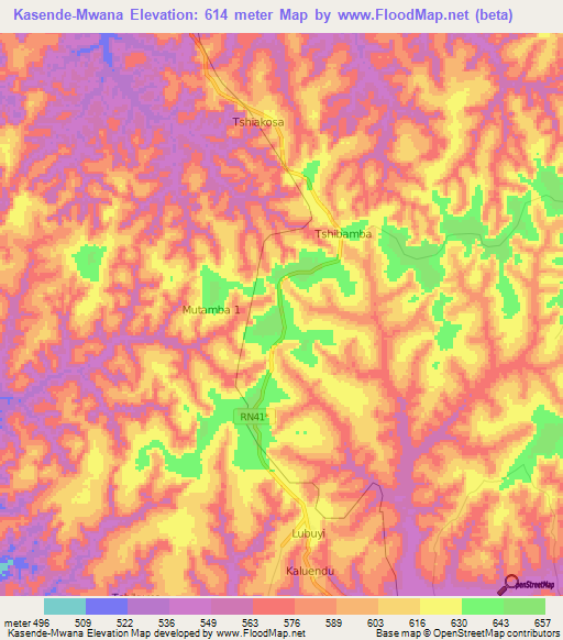 Kasende-Mwana,Congo (Kinshasa) Elevation Map