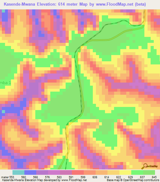 Kasende-Mwana,Congo (Kinshasa) Elevation Map