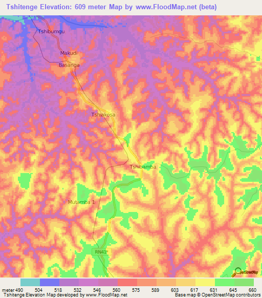 Tshitenge,Congo (Kinshasa) Elevation Map