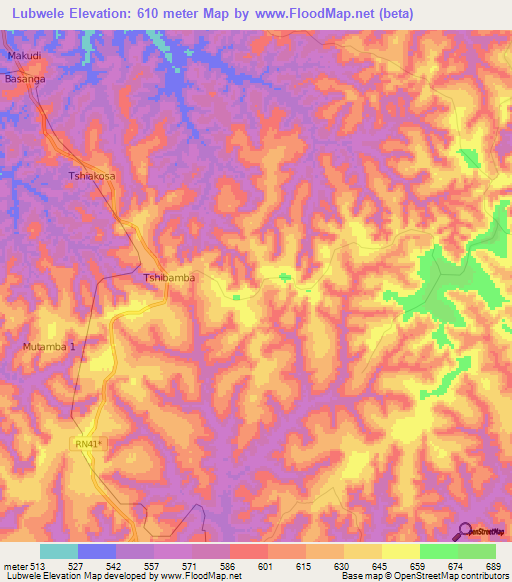 Lubwele,Congo (Kinshasa) Elevation Map