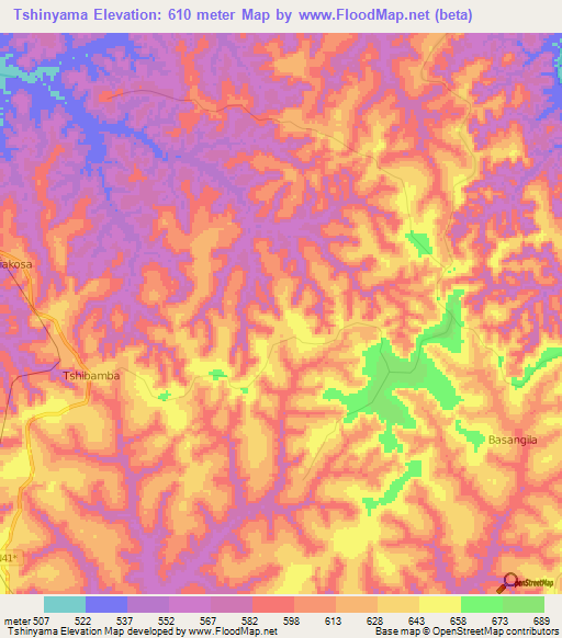 Tshinyama,Congo (Kinshasa) Elevation Map