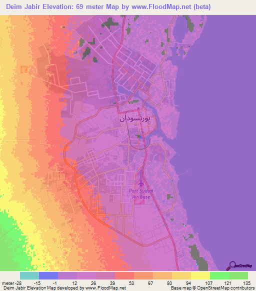 Deim Jabir,Sudan Elevation Map
