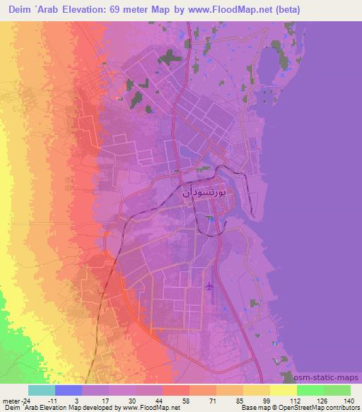 Deim `Arab,Sudan Elevation Map
