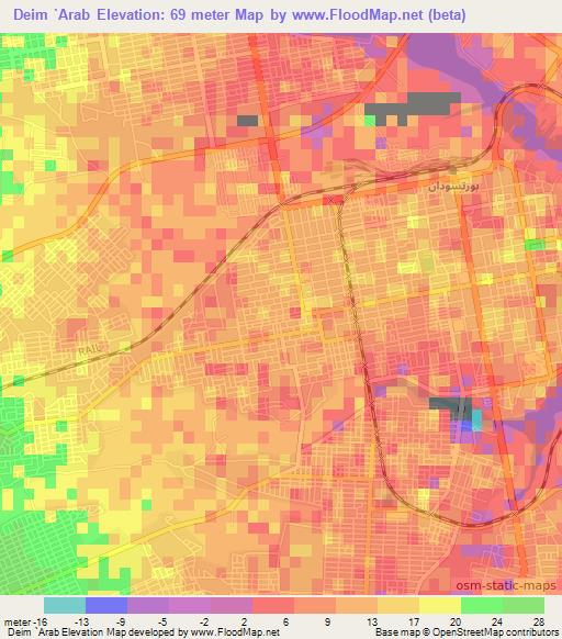 Deim `Arab,Sudan Elevation Map