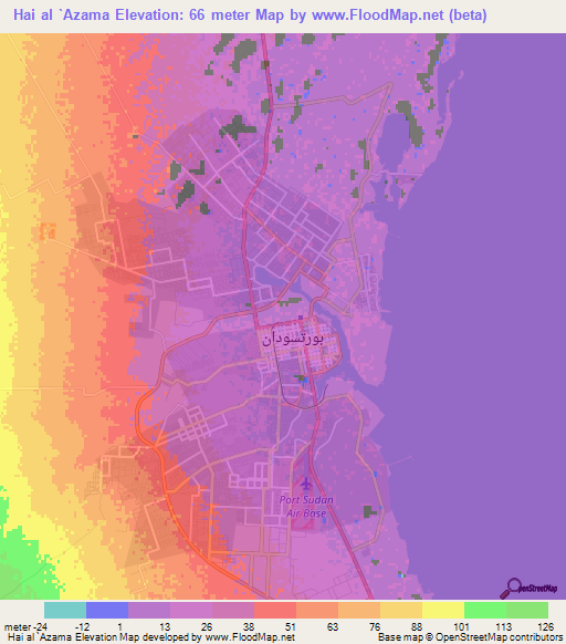 Hai al `Azama,Sudan Elevation Map