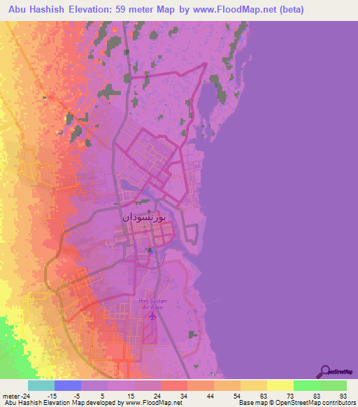 Abu Hashish,Sudan Elevation Map