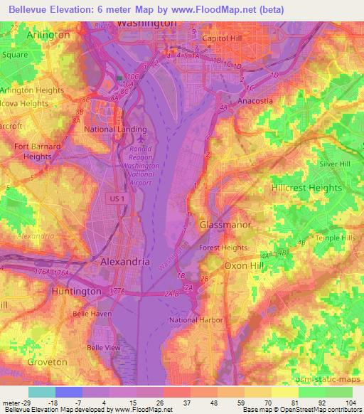 Bellevue,US Elevation Map