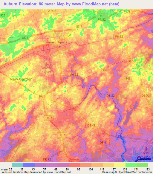 Auburn,US Elevation Map